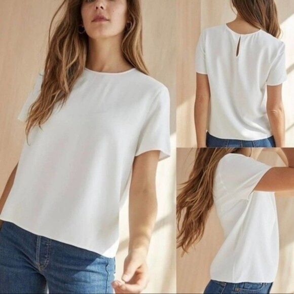 Jenni Kayne Crepe T-shirt Blouse Ivory - Picture 1 of 7
